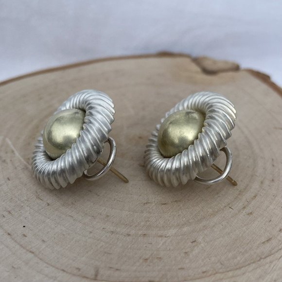 David Yurman 22mm Large Cookie Stud Earrings Sterling 14k Gold Cable Round Post - Picture 5 of 15